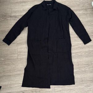 Saks Fifth Avenue Black Open-Front Knit Cardigan with Patch Pockets